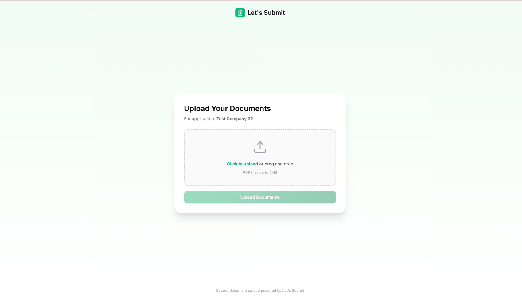 Applicant document upload page